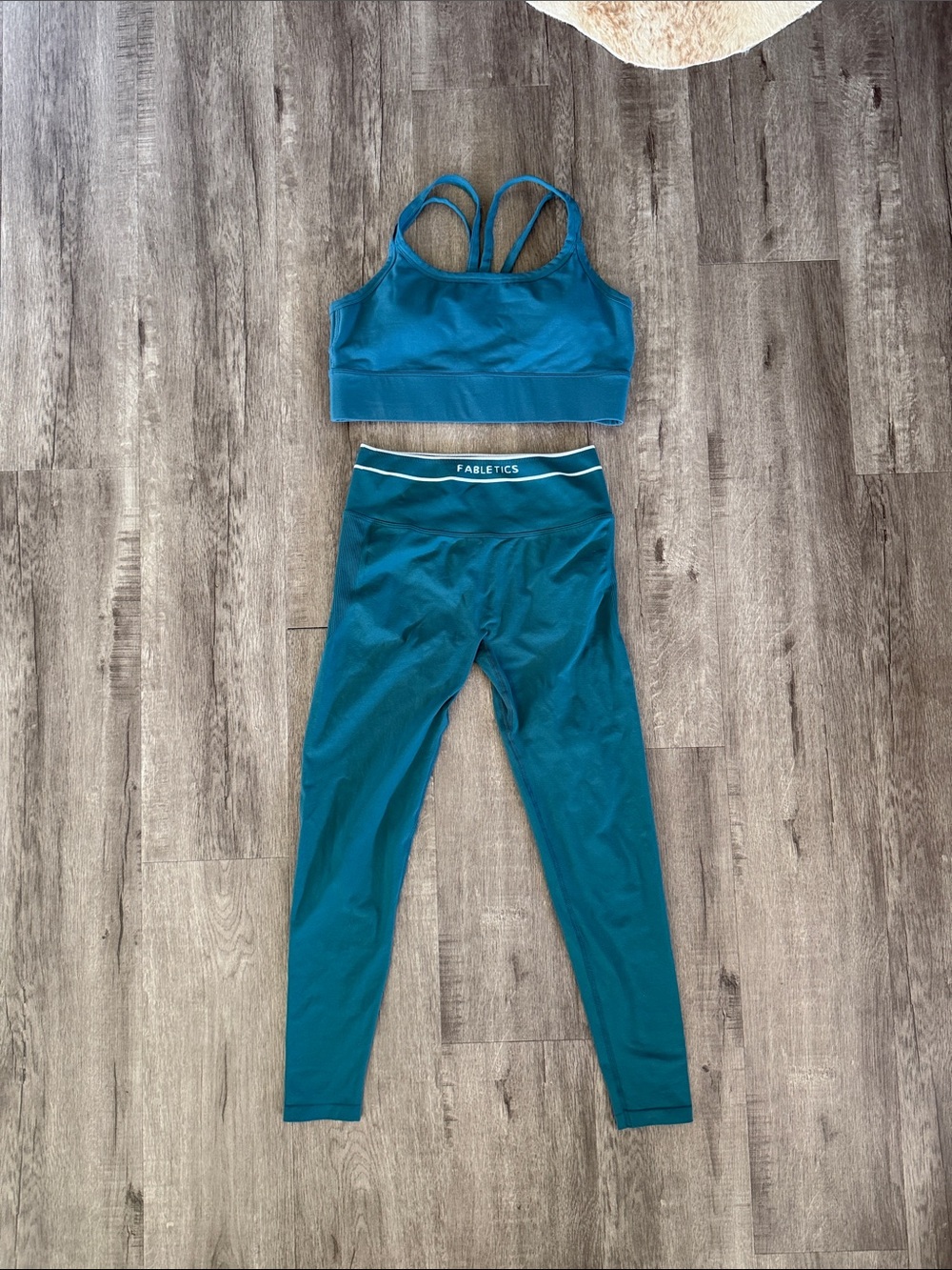 Fabletics Teal High-Waist Leggings with Strappy Sports Bra